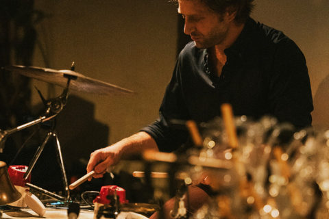 Shakeeb Abu Hamdan playing the drums