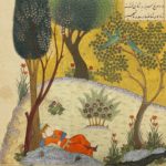 The picture: The miniature depicts a scene from Khwaju Kirmani's (1290–1349) poem Gol and Nouruz. Artist unknown. Circa 15th century.
