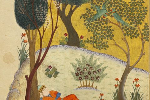 The picture: The miniature depicts a scene from Khwaju Kirmani's (1290–1349) poem Gol and Nouruz. Artist unknown. Circa 15th century.