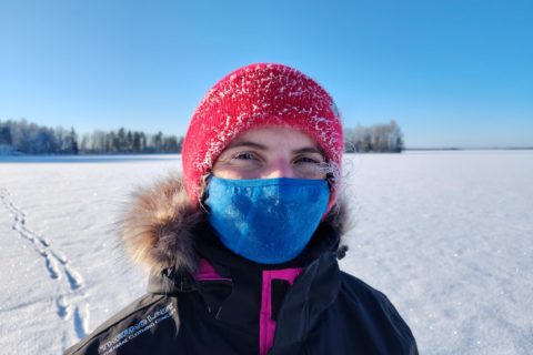 Mareike Dobewall on a wintery lake